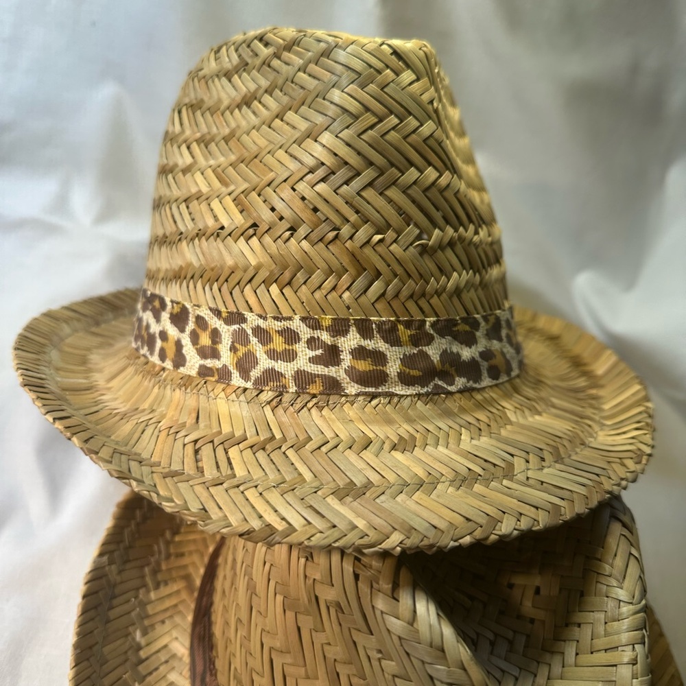 3 Stylish Straw Fedora with Animal Print Bands - Picture 2 of 4